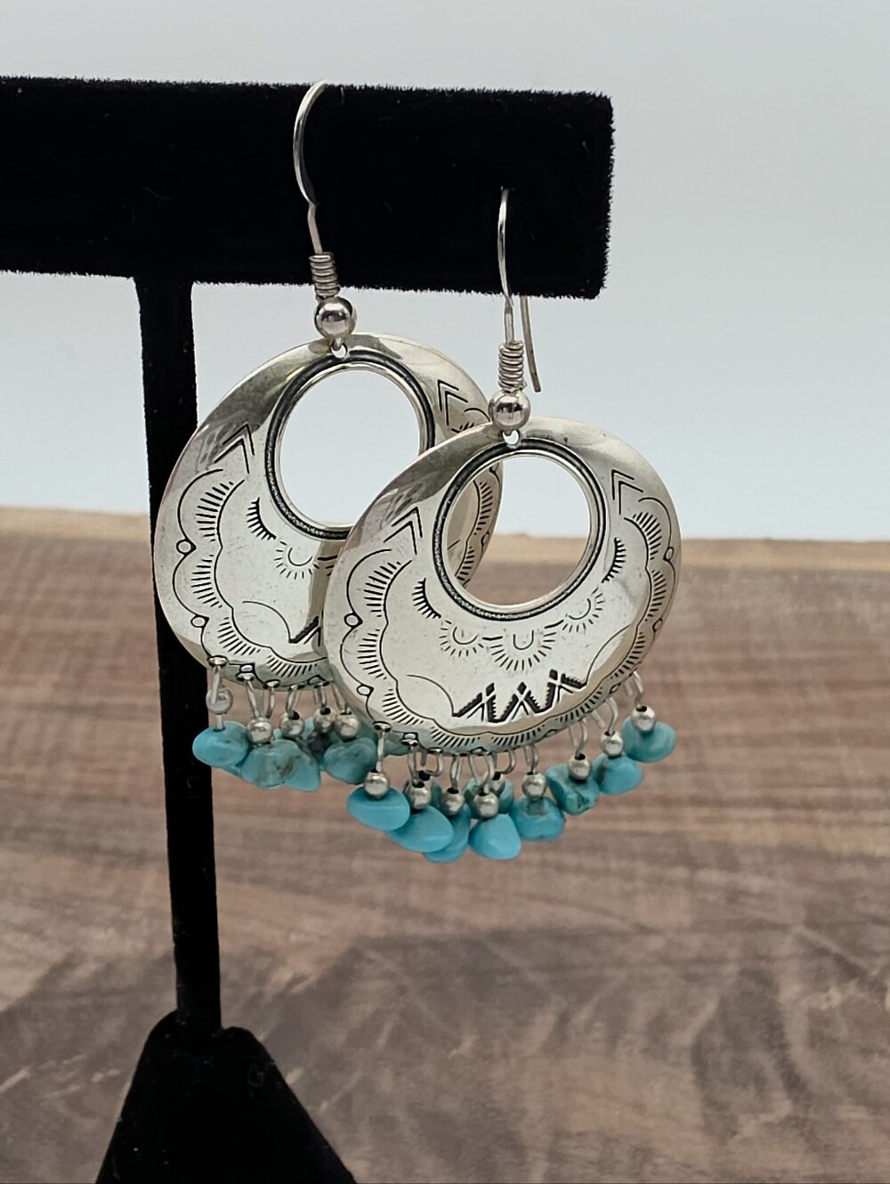 Carolyn Pollack Relios 925 Sterling Silver Turquoise Disc Dangle Earrings Native - Picture 2 of 6